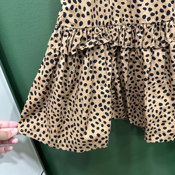 J Crew Swing Dress - Mini Ruffled Tiered Dotted Tan and Black Loose Fit Leopard - Picture 11 of 11